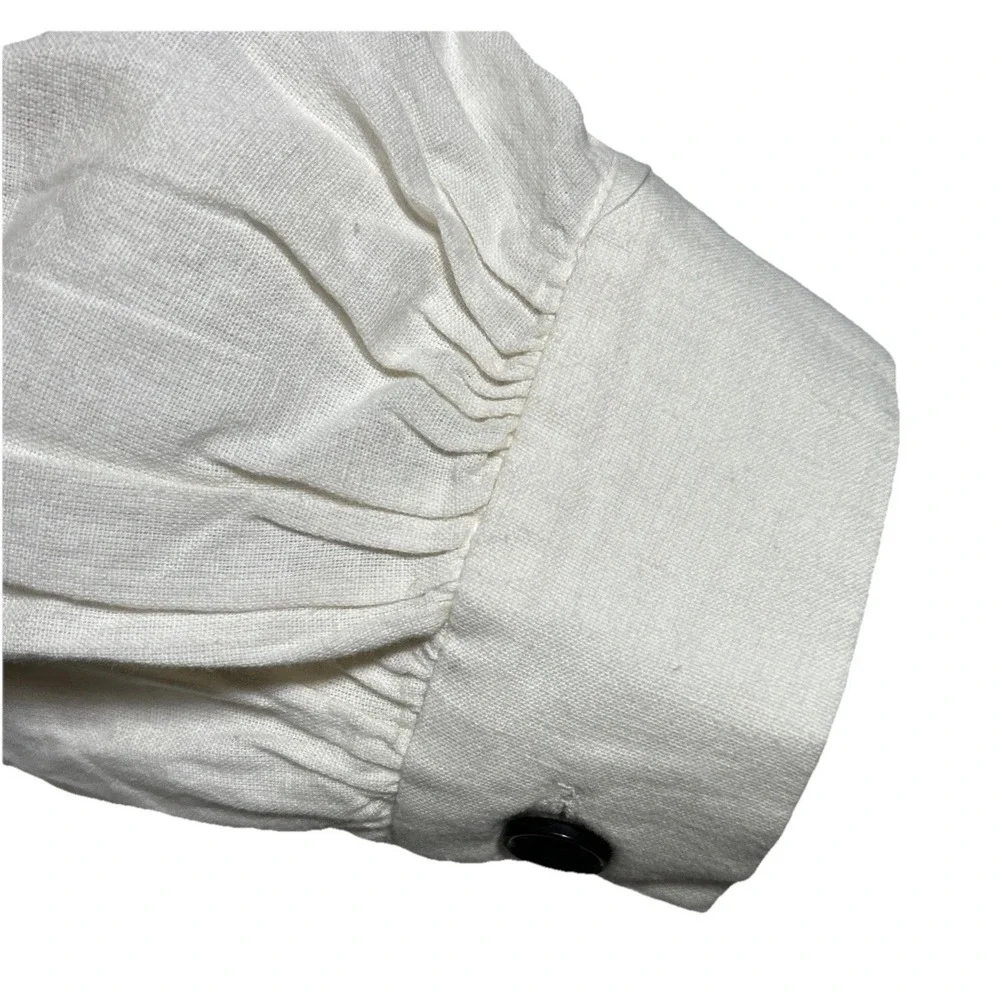 TRF‎ Zara Blouse Ivory Cotton Linen Blend Puff Sleeve Women's Size Small